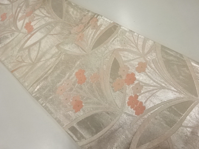 JAPANESE KIMONO / ANTIQUE FUKURO OBI / SILK / WOVEN FLORAL PLANTS